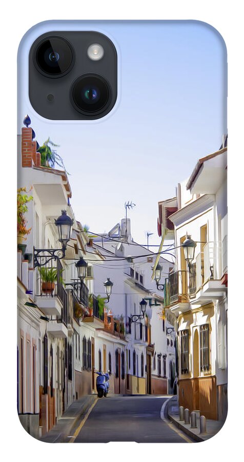 Spain iPhone 14 Case featuring the digital art Spanish street in Nerja Village by Naomi Maya