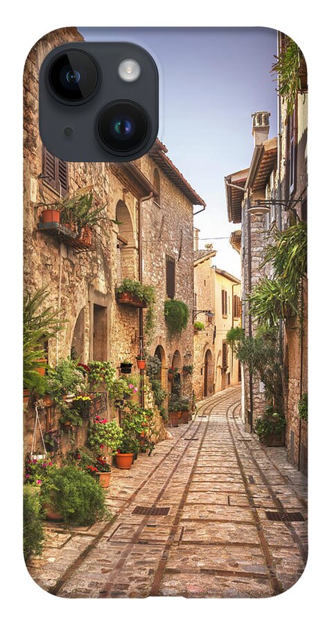Spello iPhone Case featuring the photograph Spello, picturesque street and plants. Umbria by Stefano Orazzini