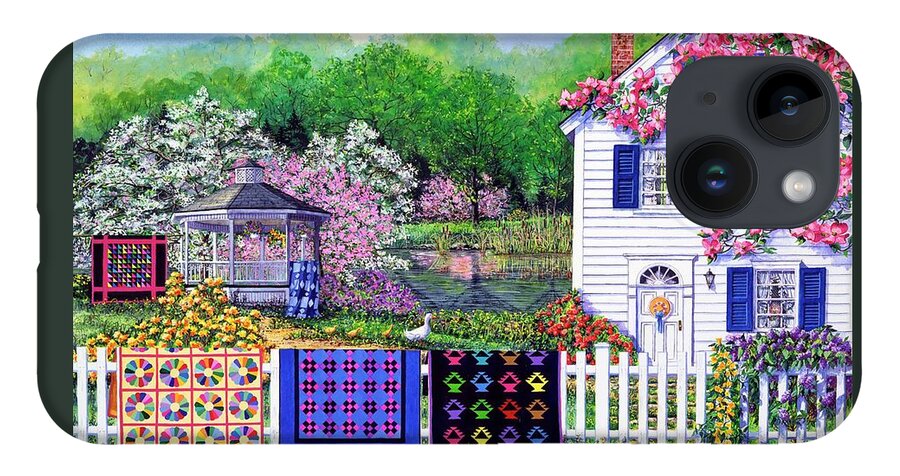 Quilts iPhone 14 Case featuring the painting Spring Garden by Diane Phalen