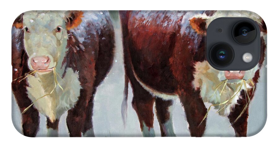 Ranch Animals iPhone 14 Case featuring the painting Spring Snow by Carolyne Hawley