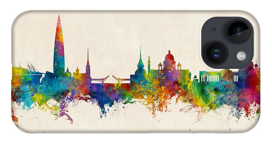 St Petersburg iPhone 14 Case featuring the digital art St Petersburg Russia Skyline #21 by Michael Tompsett
