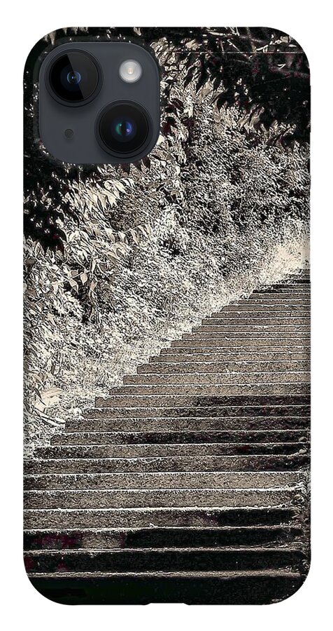 Stairs B&w Outdoors Bushes iPhone Case featuring the photograph Stairs1 by John Linnemeyer