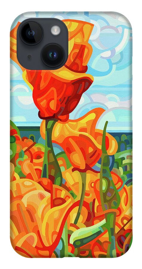 Red Orange Poppies iPhone 14 Case featuring the painting Standing Tall by Mandy Budan