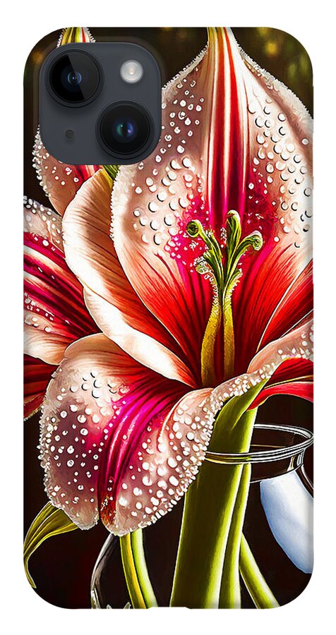 Stargazer Lily iPhone 14 Case featuring the mixed media Stargazer Lily by Pennie McCracken