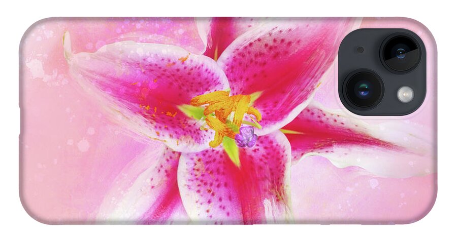 Lily iPhone 14 Case featuring the mixed media Stargazer Lily by Shari Warren