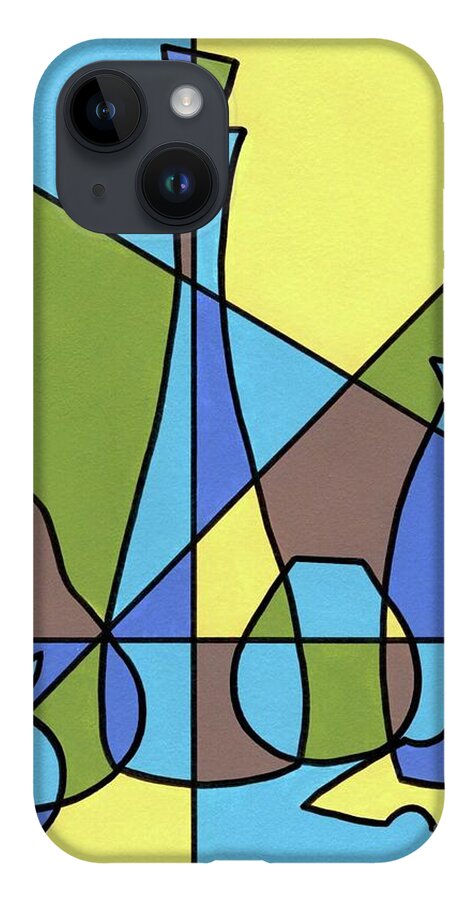 Mid Century Modern iPhone 14 Case featuring the painting Still Life with Lines by Donna Mibus