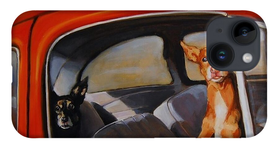 Dogs iPhone Case featuring the painting If We're Such Good Boys Why Did You Leave Us In The Car by Jean Cormier