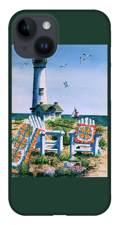 Lighthouse iPhone 14 Case featuring the painting Summer at the Shore by Diane Phalen