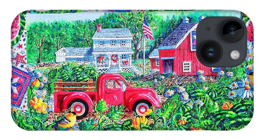 Red Truck iPhone 14 Case featuring the painting Summertime by Diane Phalen