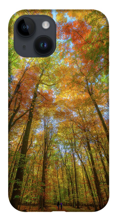 Glen Arbor iPhone 14 Case featuring the photograph Sunbeam Illuminating An Autumn Canopy by Owen Weber