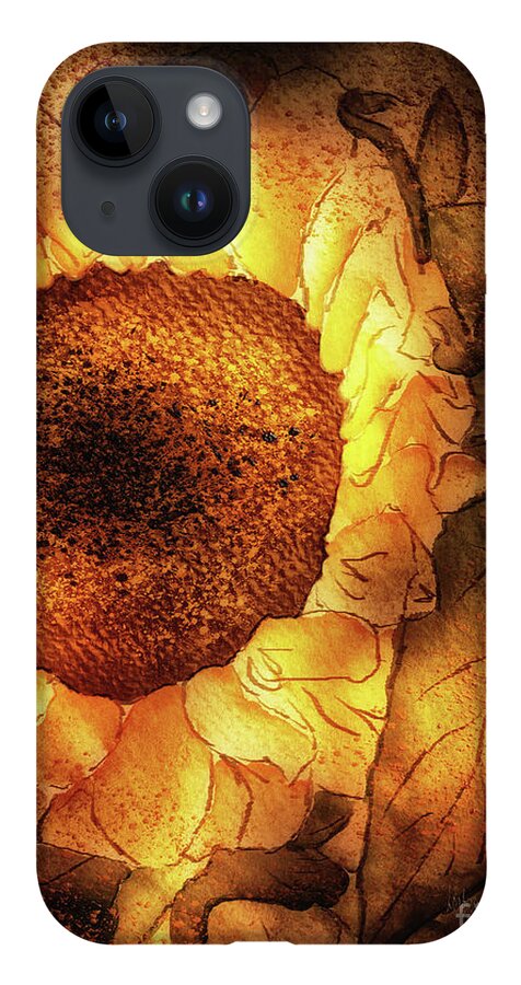Sunflower iPhone 14 Case featuring the digital art Sunflower Aglow by Lois Bryan