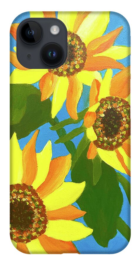 Sunflower iPhone 14 Case featuring the painting Sunflowers Three by Christina Wedberg