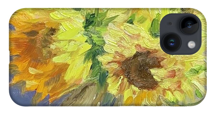 Sunflowers iPhone 14 Case featuring the painting Sunny bouquet by Lori Ippolito
