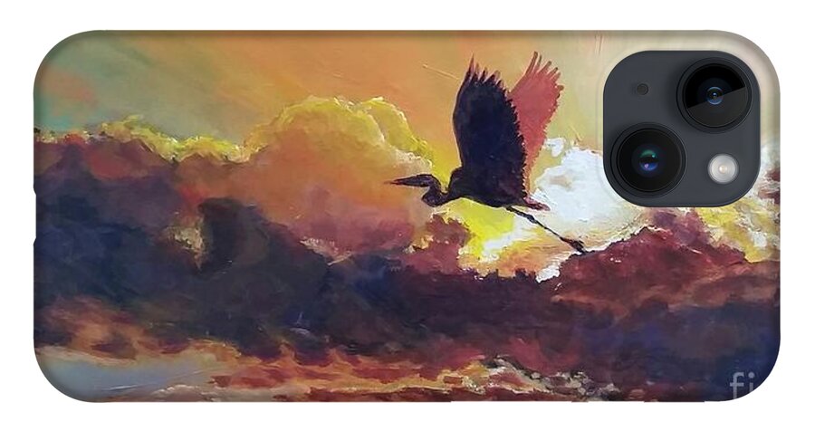 Sunrise iPhone 14 Case featuring the painting Sunrise Flight by Merana Cadorette