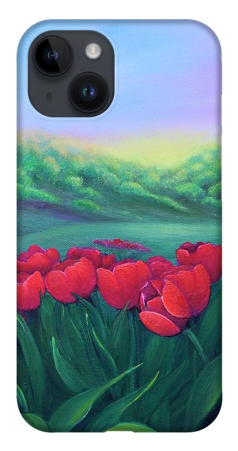 Tulips Wall Art Home Décor Art For Sale Oil Painting Original Art Framed Picture Art For Sale Red Tulips Wall Décor Gift Idea Sunrise Beautiful Day Canvas Oil Painting On Canvas Art iPhone 14 Case featuring the painting Sunrise by Tanya Harr