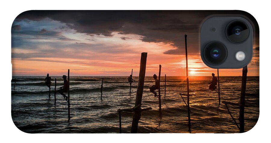 Fisherman iPhone 14 Case featuring the photograph Sunset and Stilt Fishermen by Arj Munoz