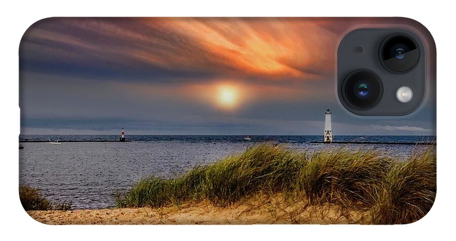 Northernmichigan iPhone Case featuring the photograph Sunset at Betsie Harbor Entrance IMG_3653 by Michael Thomas