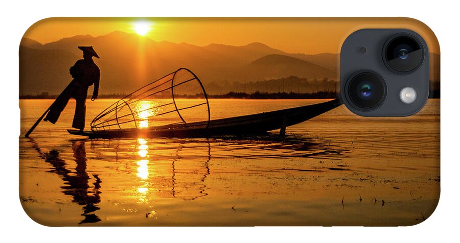 Inlelake iPhone 14 Case featuring the photograph Sunset at Inle Lake by Arj Munoz