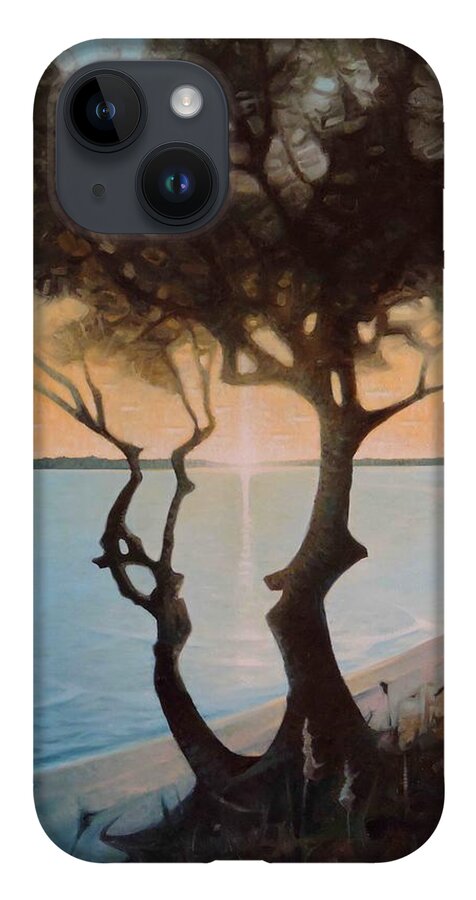 Oil Painting Sunset Ocean Sea Sea Cost Coastal Pensacola Florida Seaside Realism Contemporary iPhone 14 Case featuring the painting Sunset At Navy Point by T S Carson
