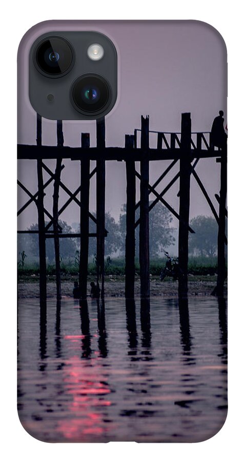 Mandalay iPhone 14 Case featuring the photograph Sunset at U-Bein Bridge by Arj Munoz