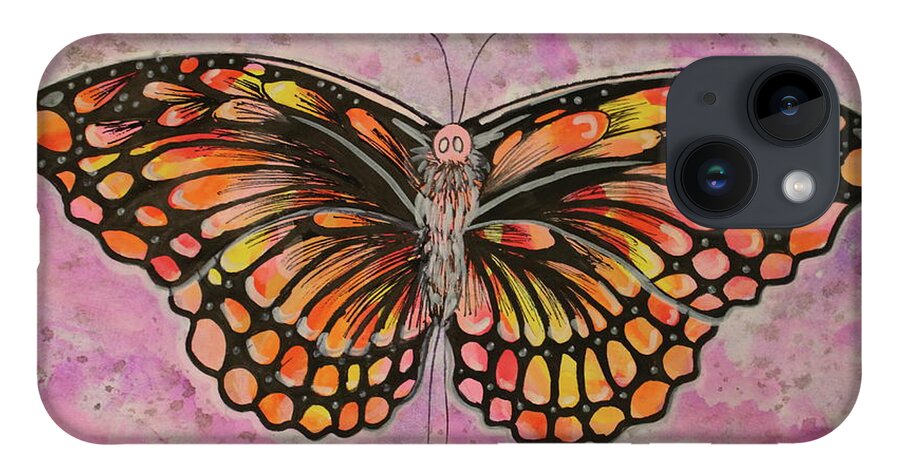 Orange iPhone Case featuring the painting Sunset Butterfly by Kenneth Pope