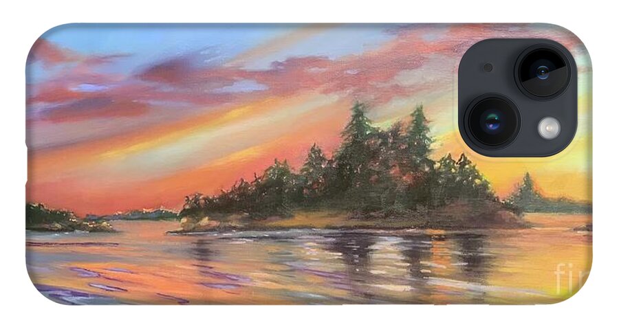 Waterscape iPhone 14 Case featuring the painting Sunset Lake by Lori Ippolito