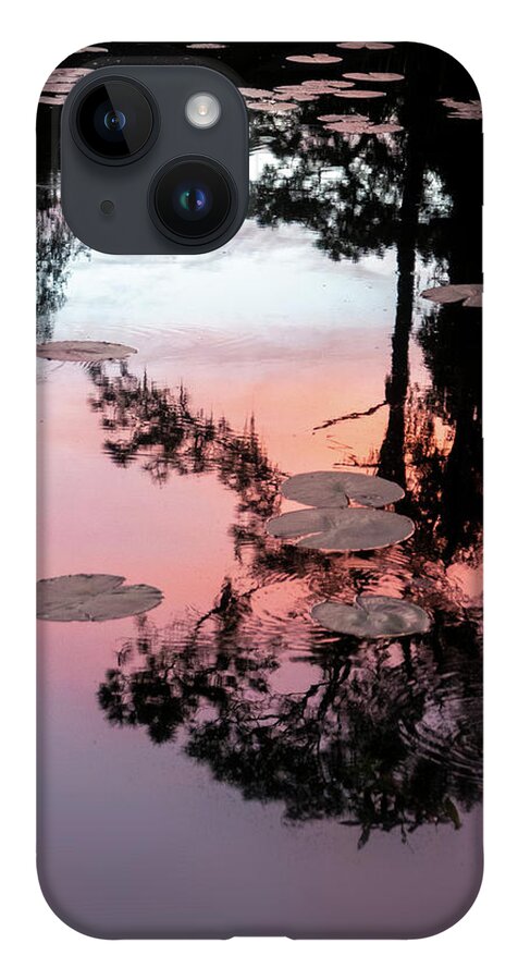 Reflection iPhone 14 Case featuring the photograph Sunset on a Florida pond by Karen Rispin