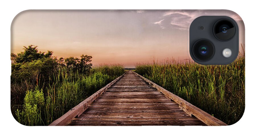 Cottages At Bay Ridge iPhone Case featuring the photograph Sunset on a Long Dock at Bay Ridge Atlantic Beach North Carolina by Bob Decker