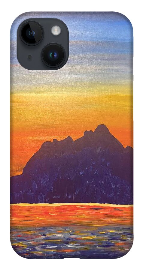 Sunset iPhone 14 Case featuring the painting Sunset on Abiquiu Lake by Christina Wedberg