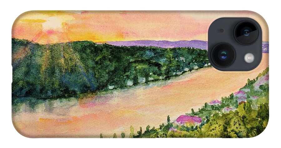 Texas iPhone Case featuring the painting Sunset on Mount Bonnell by Carlin Blahnik CarlinArtWatercolor
