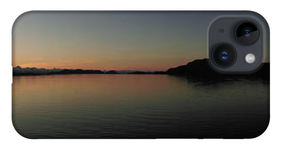 #juneau #douglas #alaska #ak #tours #cruise #sunset #calm #panorama #mendenhallglacier #vacation iPhone 14 Case featuring the photograph Sunset over the Chilkats by Charles Vice