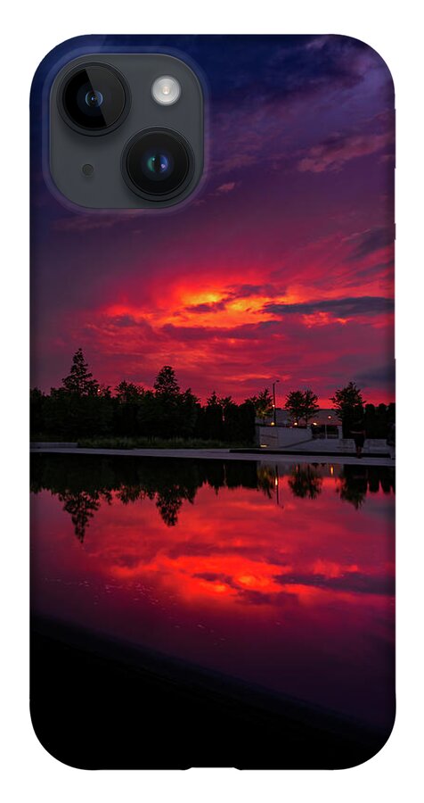 Pool iPhone 14 Case featuring the photograph Sunset Red Reflection by Dee Potter