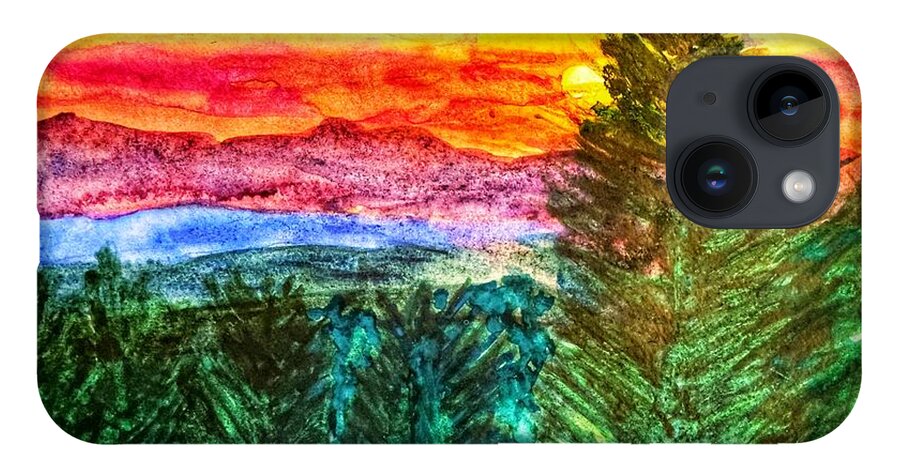 View iPhone 14 Case featuring the painting Sunset View From the Ridge by Shady Lane Studios-Karen Howard