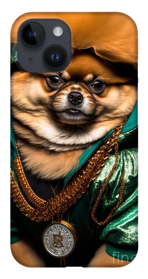 'sup Dawgg Pomeranian iPhone 14 Case featuring the mixed media 'Sup Dawgg Pomeranian by Jay Schankman