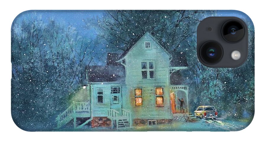 Winter Scene iPhone 14 Case featuring the painting Suppertime At The Farm by Tom Shropshire