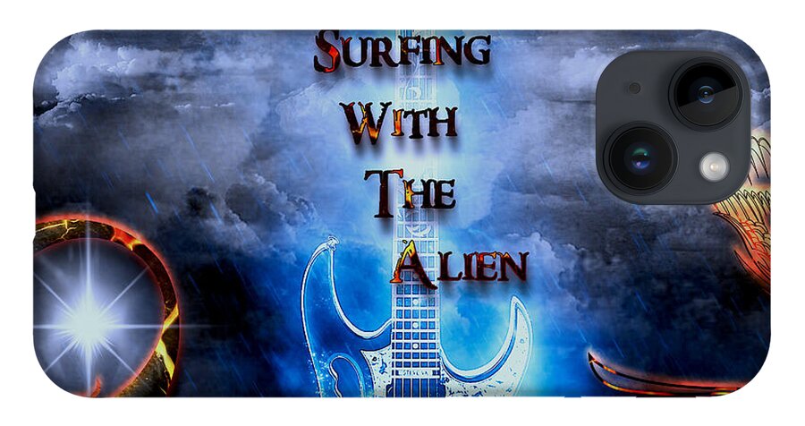 Surfing With The Alien iPhone 14 Case featuring the digital art Surfing With The Alien by Michael Damiani
