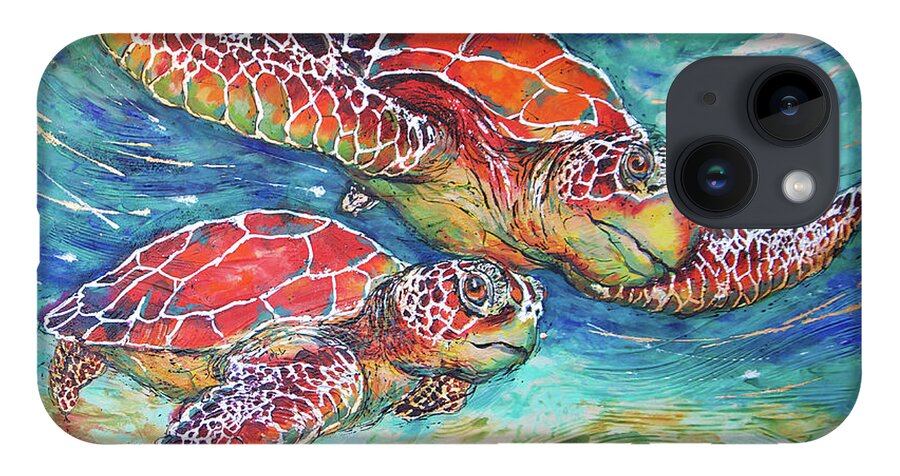  iPhone 14 Case featuring the painting Splendid Sea Turtles by Jyotika Shroff