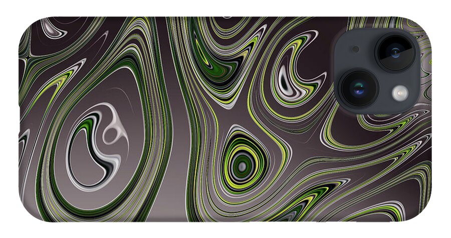 Abstract iPhone 14 Case featuring the digital art Swirls of Green and Yellow by Manpreet Sokhi