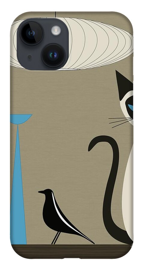 Mid Century Modern iPhone Case featuring the digital art Tabletop Siamese Blue by Donna Mibus