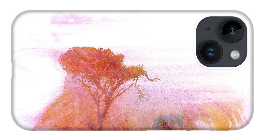 Africa iPhone 14 Case featuring the digital art Tall Grass and Elephant by Russel Considine
