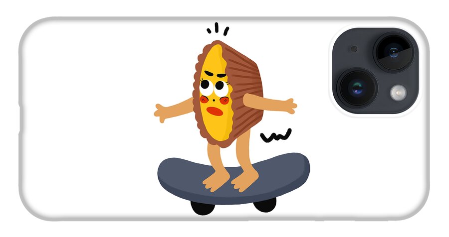 Egg Tarts iPhone 14 Case featuring the drawing Custard tart loves skateboarding by Min Fen Zhu