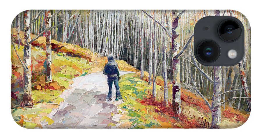 Telluride iPhone 14 Case featuring the painting Lone Hiker, 2018 by PJ Kirk