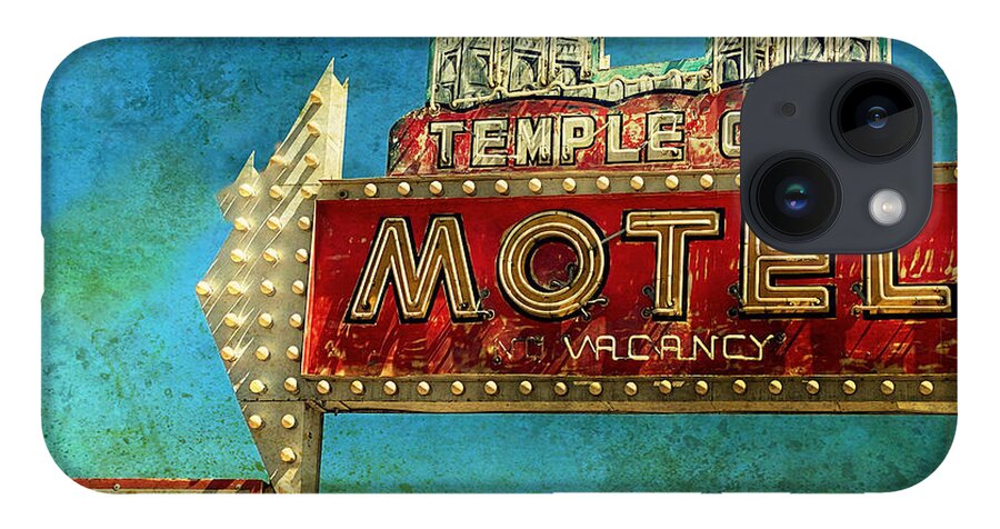 Motel Roadsign Sign Vintagesign Neonsign Neon Saltlakecity Landmark Utah iPhone 14 Case featuring the photograph Temple City Motel by Meg McCormick