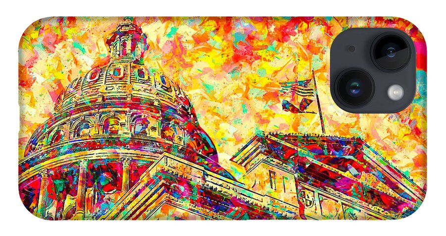 Texas State Capitol iPhone Case featuring the digital art Texas State Capitol in Austin - colorful painting by Nicko Prints