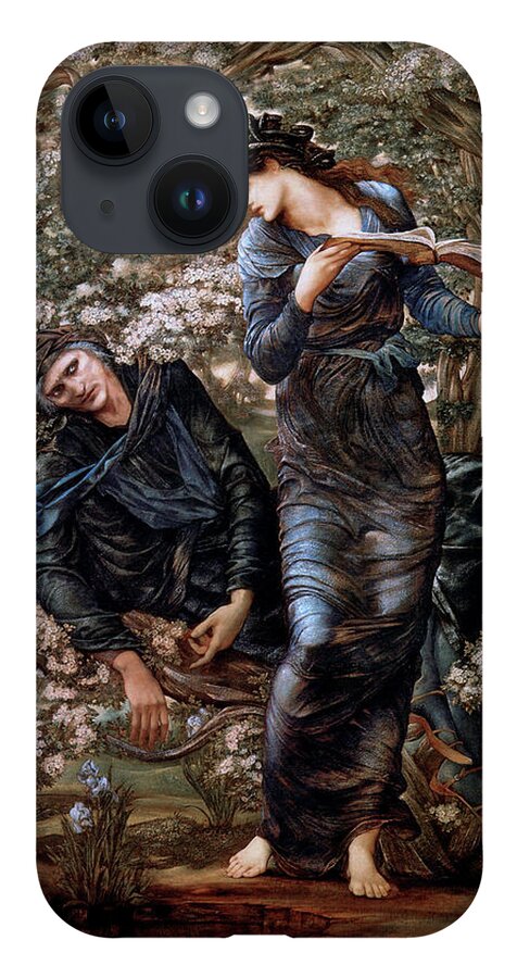 The Beguiling Of Merlin iPhone 14 Case featuring the painting The Beguiling of Merlin by Edward Burne-Jones by Rolando Burbon