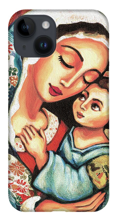Mother And Child iPhone 14 Case featuring the painting The Blessed Mother by Eva Campbell