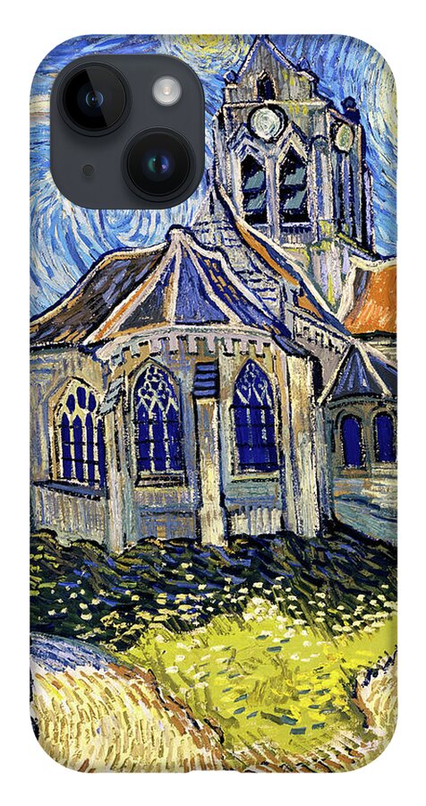 Van Gogh iPhone Case featuring the digital art The Church at Auvers on a Starry Night - digital recreation by Nicko Prints