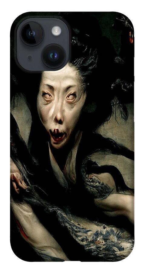 Horror iPhone 14 Case featuring the digital art The Coming of Konokimi by Ryan Nieves