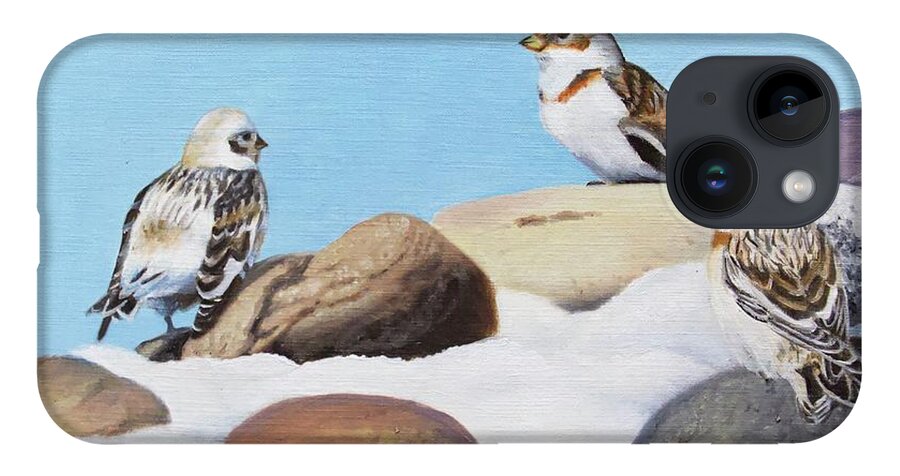 Snow Buntings iPhone 14 Case featuring the painting The Debate by Tammy Taylor