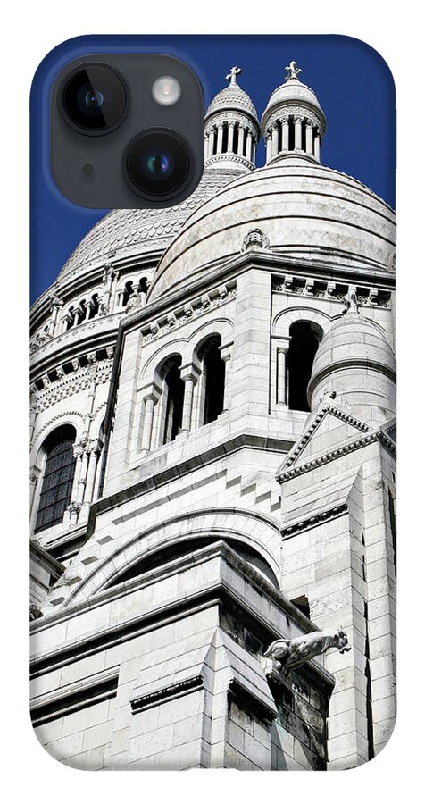 Sacre Coeur; Paris; Cathedral; Church; Basilica; Montmartre; Domes; Sky; Blue Sky; Blue; Azure; White; Cross; Gargoyle; France;  iPhone 14 Case featuring the photograph The Domes of Sacre Coeur by Tina Uihlein